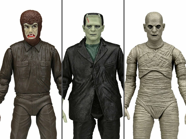 Promo 😀 NECA Universal Monsters Retro Glow-In-The-Dark Set Of 3 Figures ❤️ 3 NECA Universal Monsters Retro Glow-In-The-Dark Set Of 3 Figures