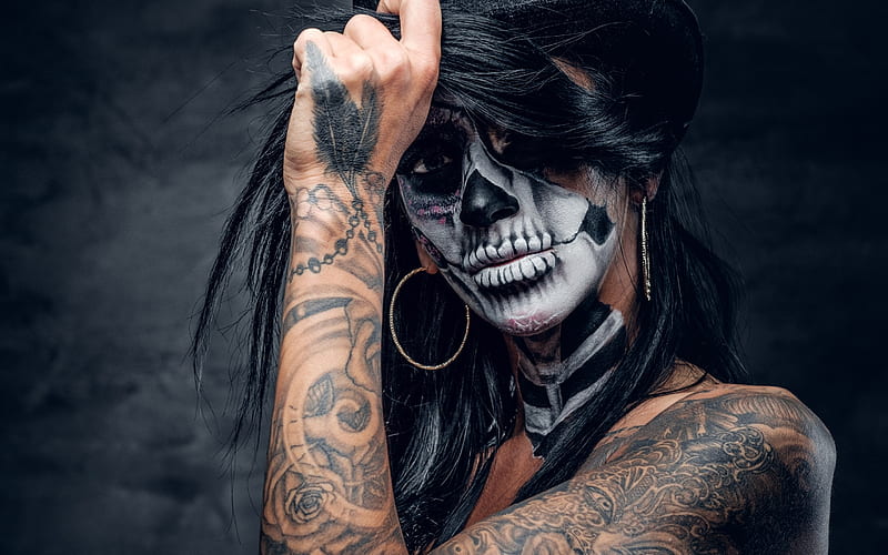 Open Vault Collectibles Shop 29 Open Vault Collectibles Shop -Open Vault Collectibles Shop HD wallpaper halloween makeup model halloween dia de los muertos tattoo black woman brunette girl hand face skull
